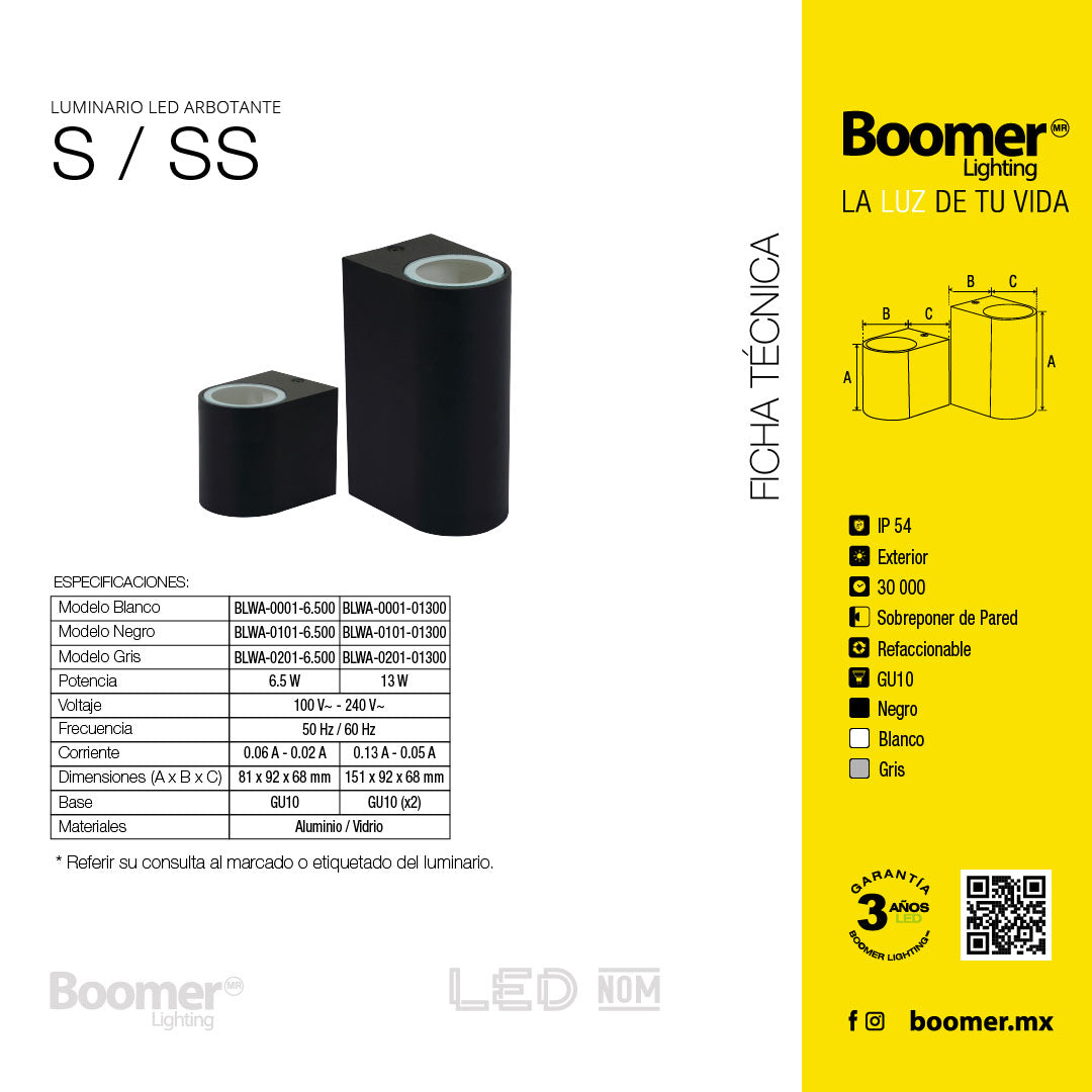 LÁMPARA ARBOTANTE PARA PARED SS BLANCO, BASE GU10, 13W, EXT