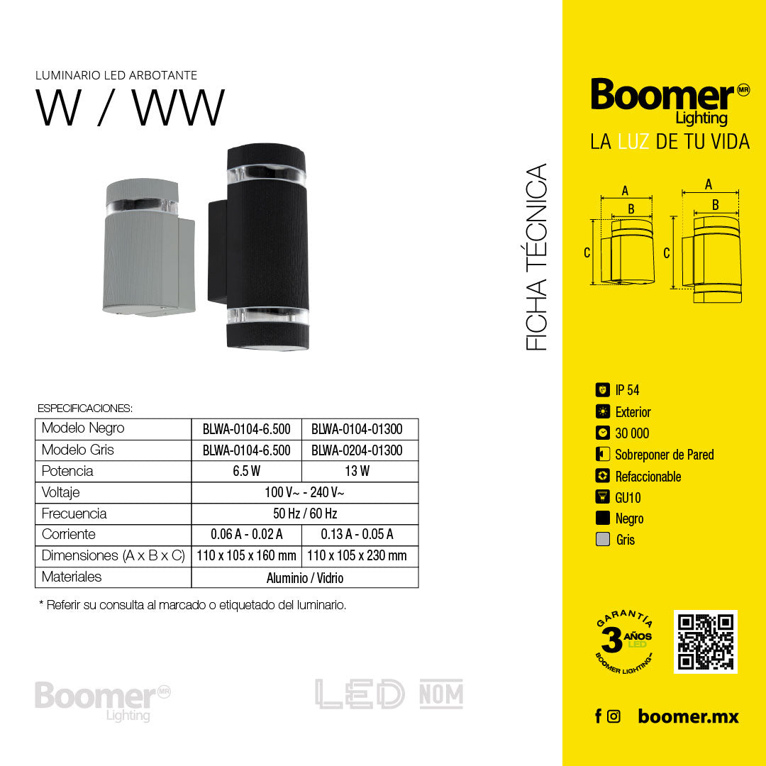 LÁMPARA ARBOTANTE W GRIS, BASE GU10, 6.5 W, EXTERIOR