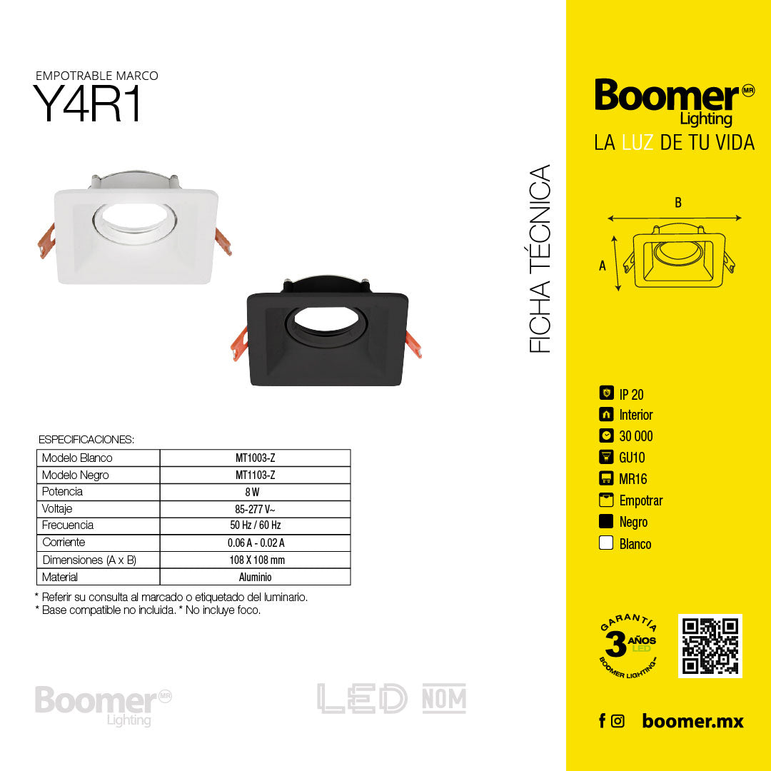 EMPOTRABLE LED CUADRADO NEGRO DIRIGIBLE BASE MR16 DE ALUMINIO