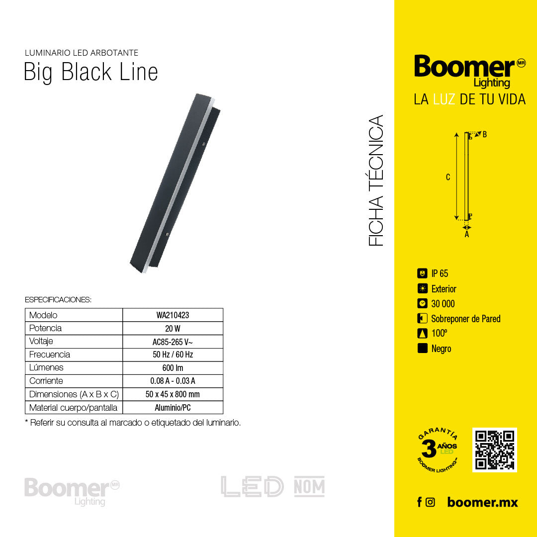 ARBOTANTE PARA PARED B-LINE 20W, LUZ CÁLIDA, 600LM, EXTERIOR