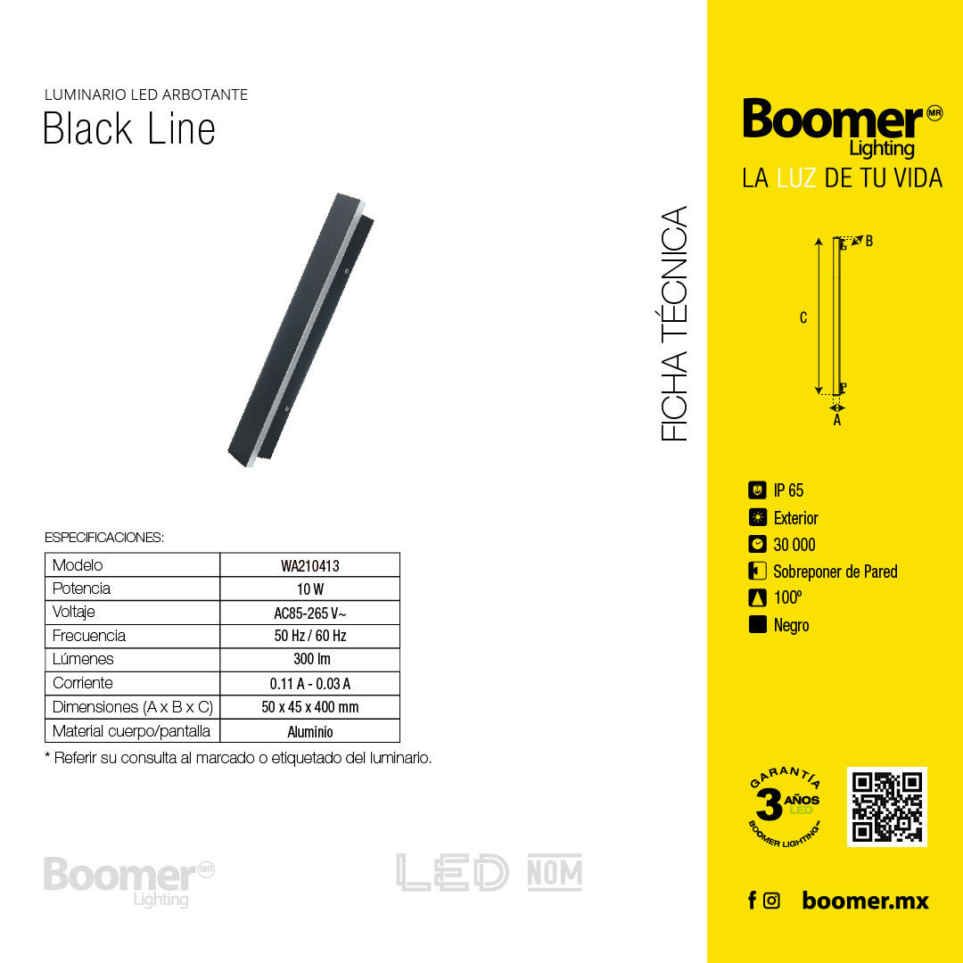 ARBOTANTE PARA PARED LINE 10W, LUZ CÁLIDA, 300LM, EXTERIOR