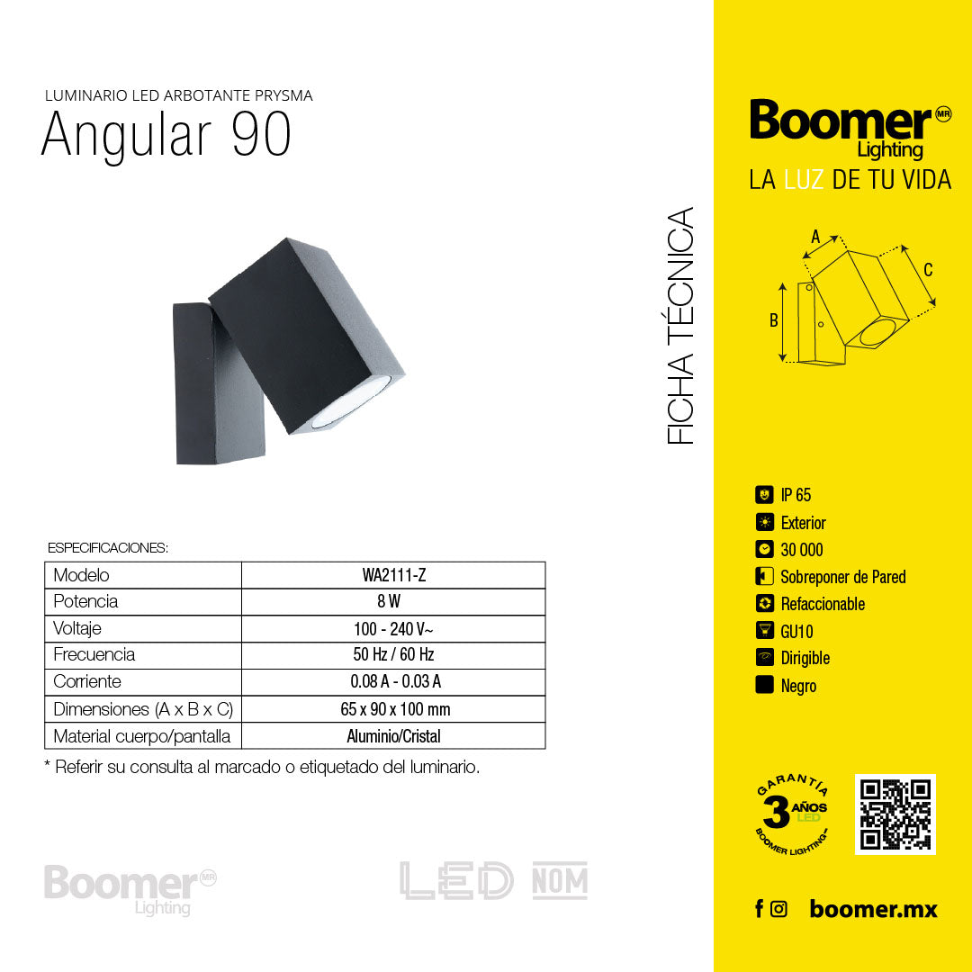 ARBOTANTE PARA PARED ANGULAR 90, 8W, BASE GU10, EXTERIOR