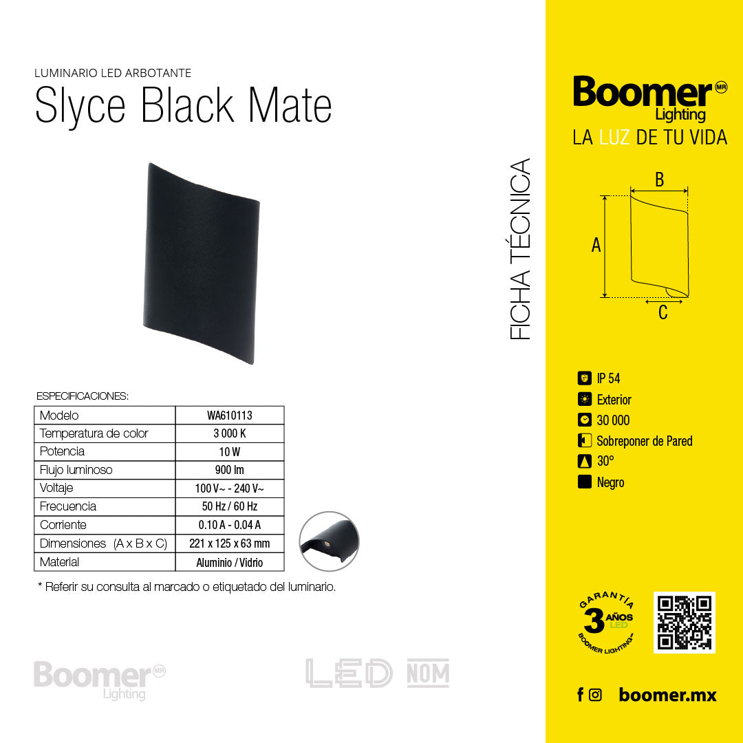 ARBOTANTE PARA PARED SLYCE, 10W, LUZ CÁLIDA, 900LM, EXTERIOR