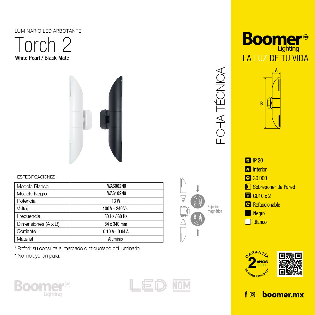 ARBOTANTE PARA PARED TORCH 2 NEGRO, 13W, BASE GU10(x2), INT