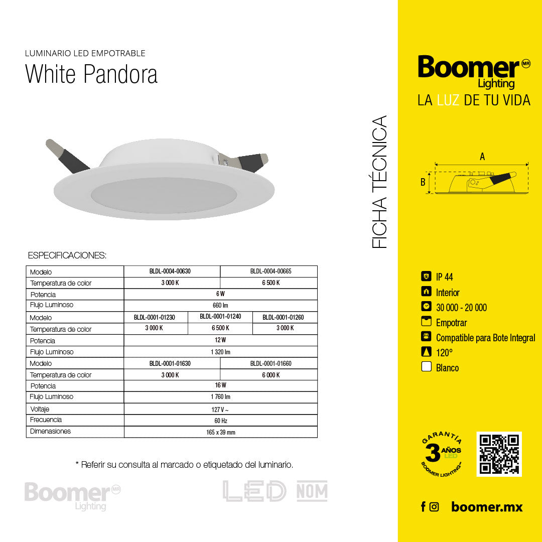 EMPOTRABLE BLANCO 16W, LUZ NEUTRA, IP44, PARA BOTE, 1760LM