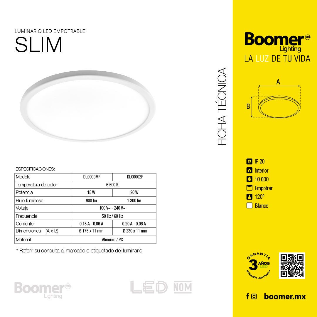 EMPOTRABLE SLIM AJUSTABLE 20W, LUZ FRÍA, 1300 LM, INTERIOR