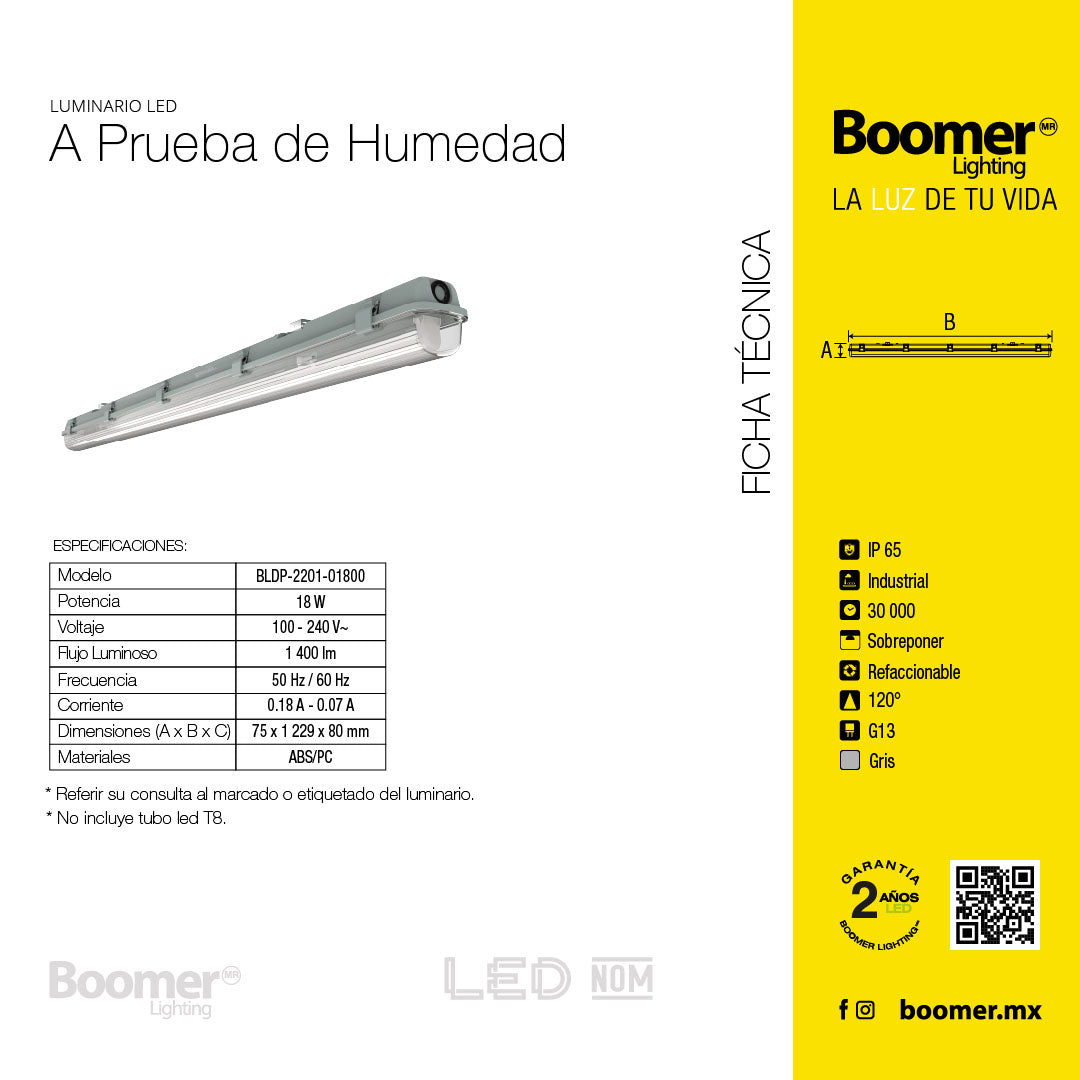 GABINETE LINEAL A PRUEBA DE HUMEDAD 18W IP65 BASE G13