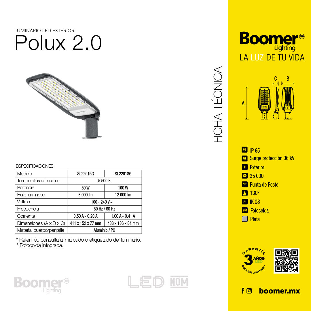 POSTE STREETLIGHT CON FOTOCELDA MICRO 100W, LUZ FRÍA 12000LM