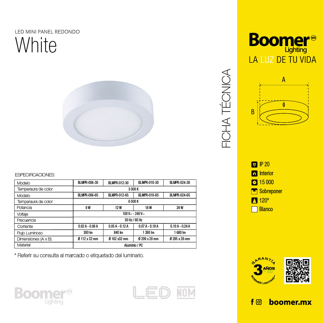 LÁMPARA PANEL LED REDONDO DE SUPERFICIE 12W LUZ FRÍA