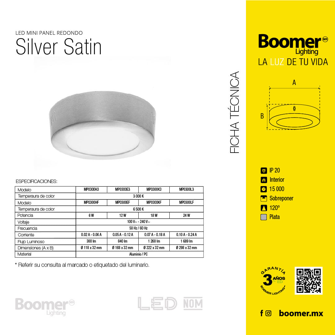 PANEL LED REDONDO SATÍN PARA SOBREPONER, 18W, 1260LM