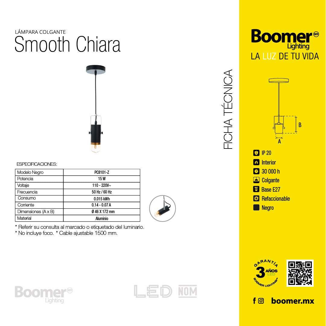 SOCKET COLGANTE SMOOTH CHIARA PARA FOCO BASE E27, 15 W