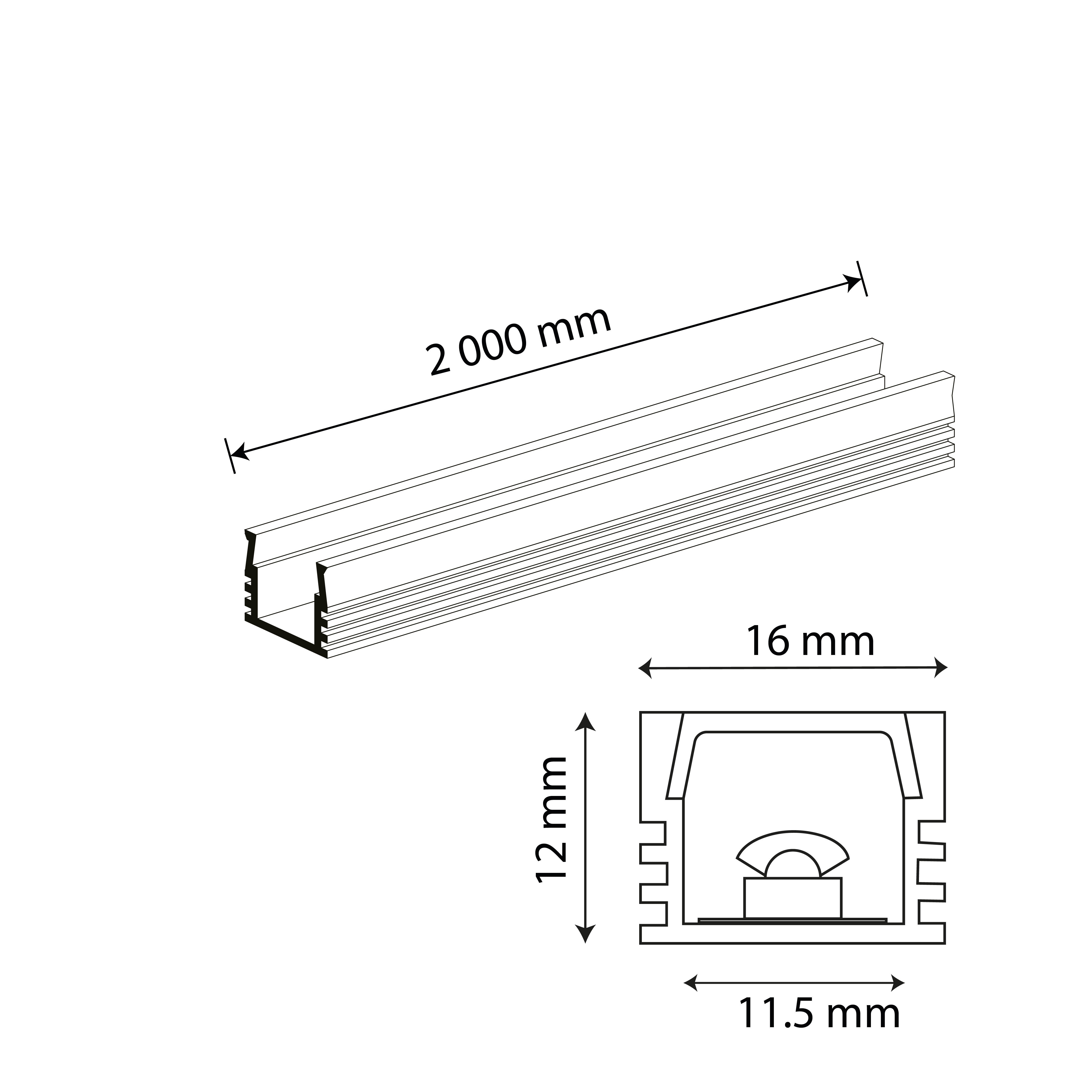 PERFIL EMPOTRABLE PLATA CON CEJA PARA TIRA, 2M, IP44, AL