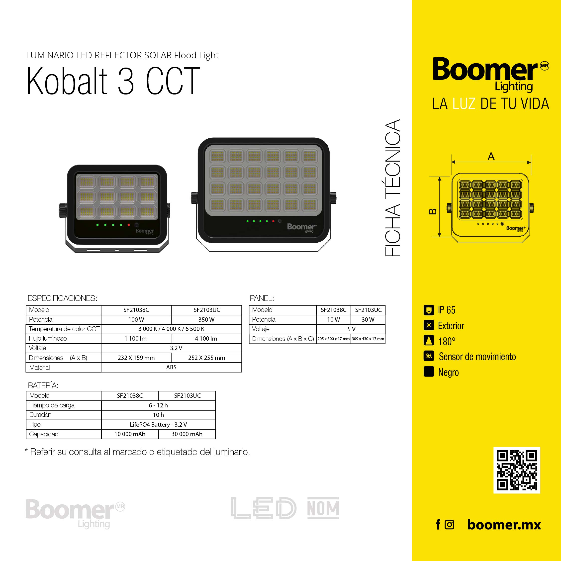 REFLECTOR CON PANEL SOLAR 3CCT, 100W, BLANCOS DINAMICOS, 1100 LM