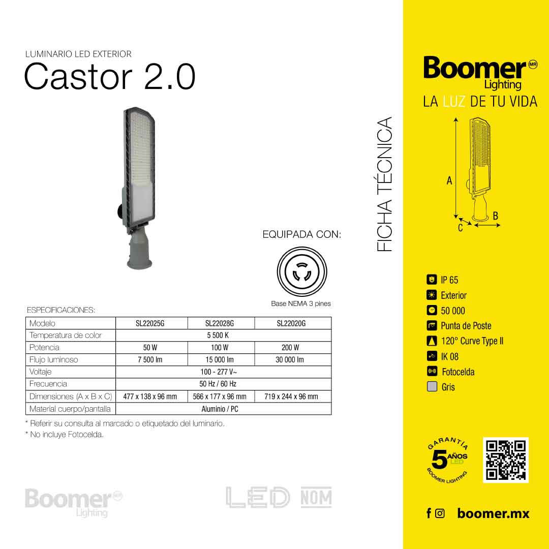 LUMINARIA URBANA CON BASE NEMA 3 PINES 100W LUZ FRÍA IK08