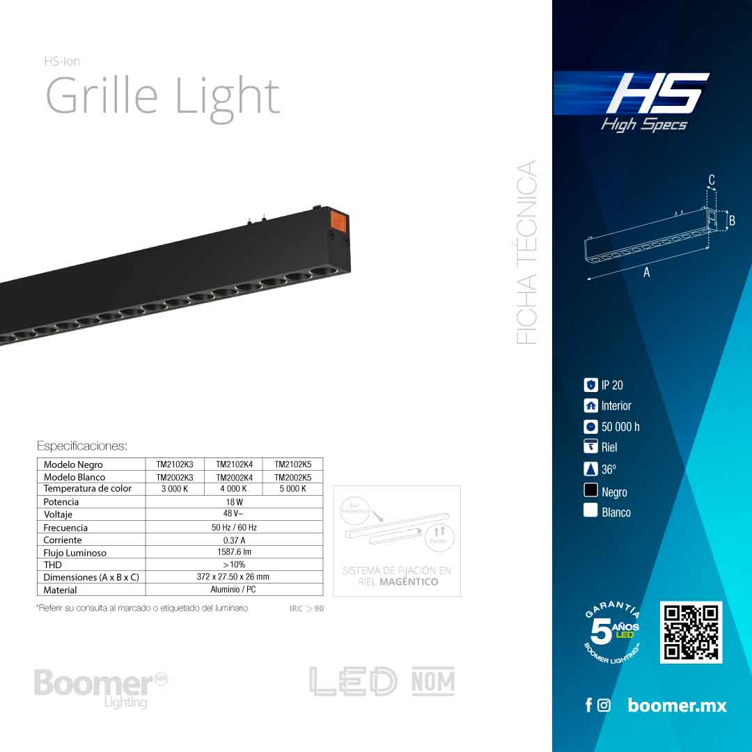LUMINARIO HS-ION GRILLE LIGHT NEGRO, 18W 4000K, 1587LM