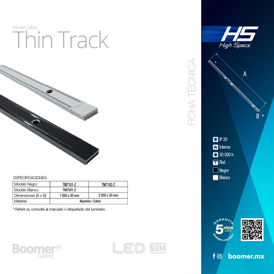 RIEL MAGNÉTICO SOBREPONER HS-ION ULTRA THIN NEGRO, 2 METROS