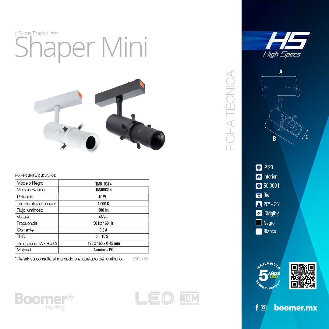 LUMINARIO HS-ION SHAPER MINI TRACK NEGRO 10W, 4000K, 300LM