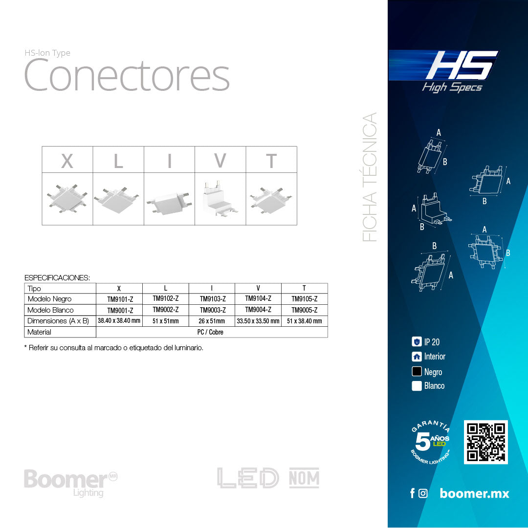 CONECTOR BLANCO PARA RIEL MAGNÉTICO HS-ION, TIPO I