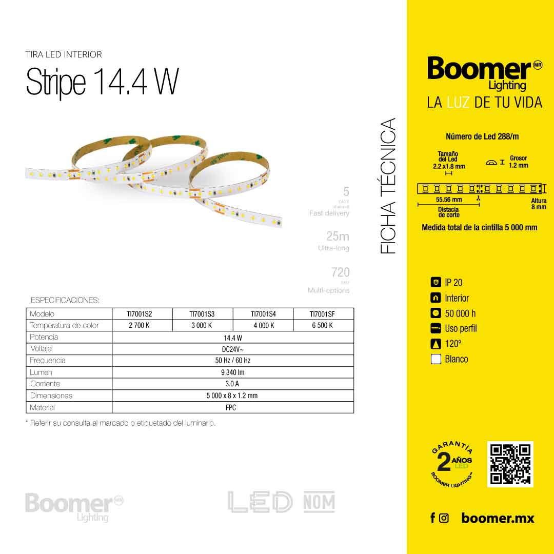 TIRA LED ROLLO DE 5 METROS 14.4W, 2700K, 24V, IP20, INTERIOR