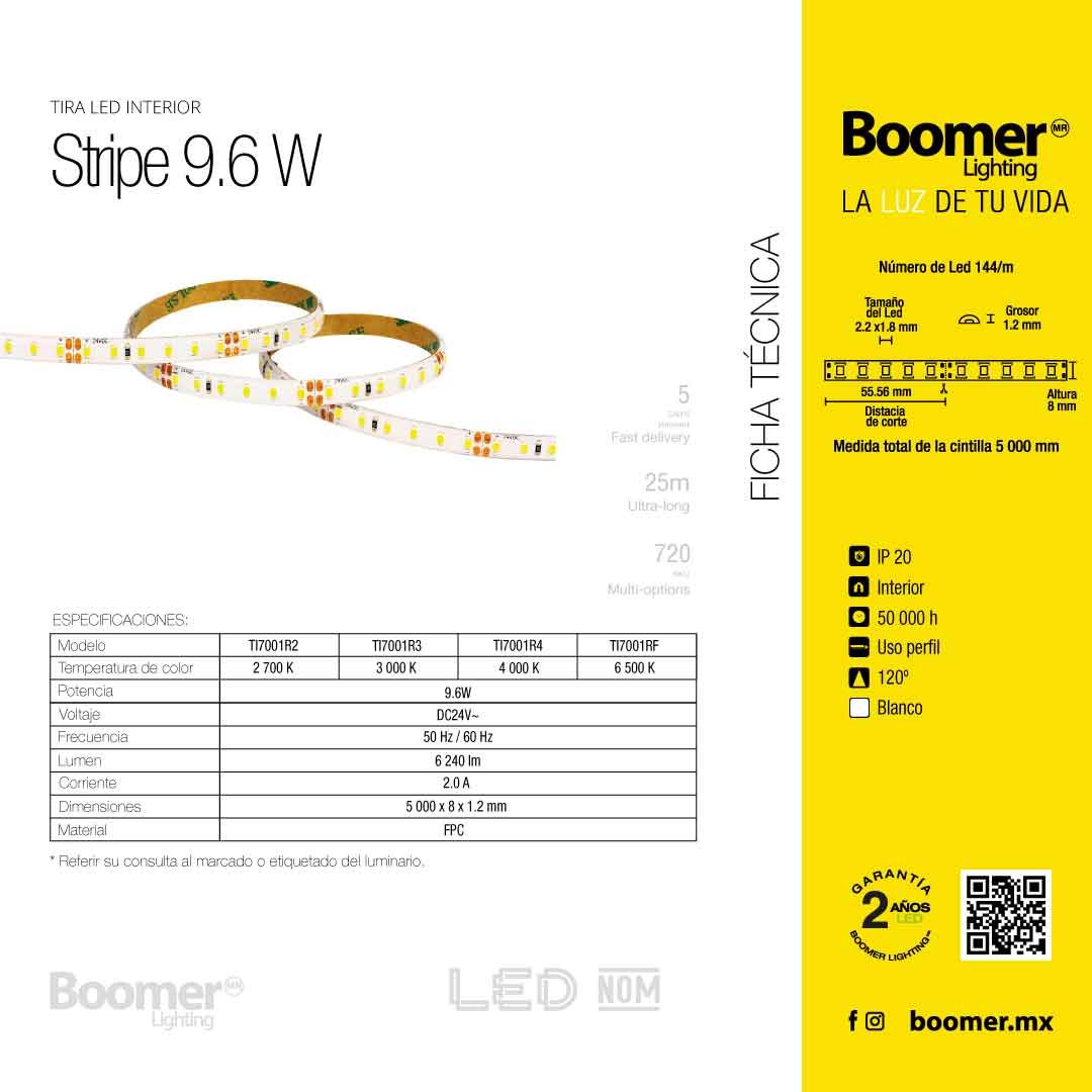 TIRA LED ROLLO DE 5 METROS 9.6W, 6500K, 24V, IP20, INTERIOR