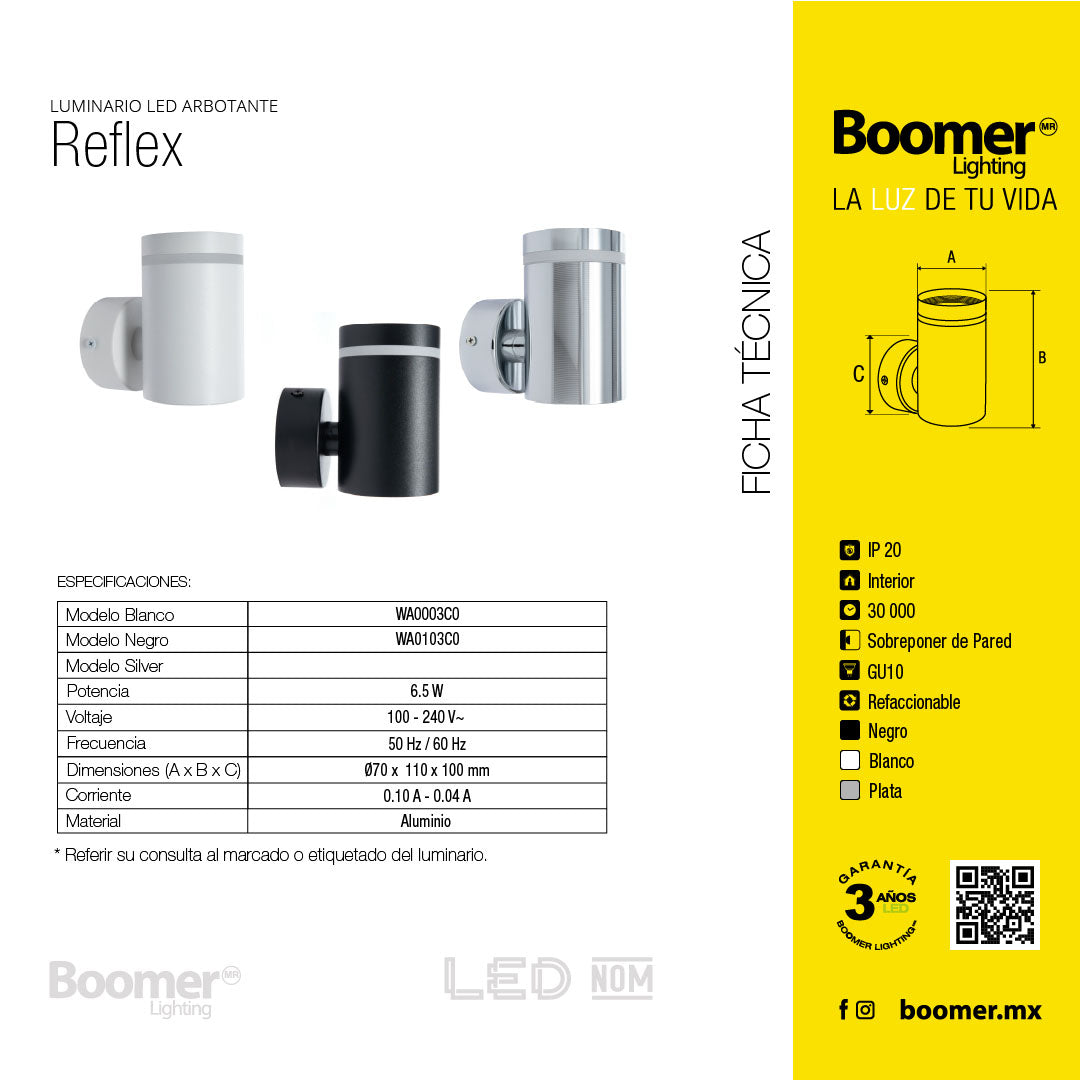 ARBOTANTE PARA PARED REFLEX BLANCO, 6.5W, BASE GU10(x1) INT