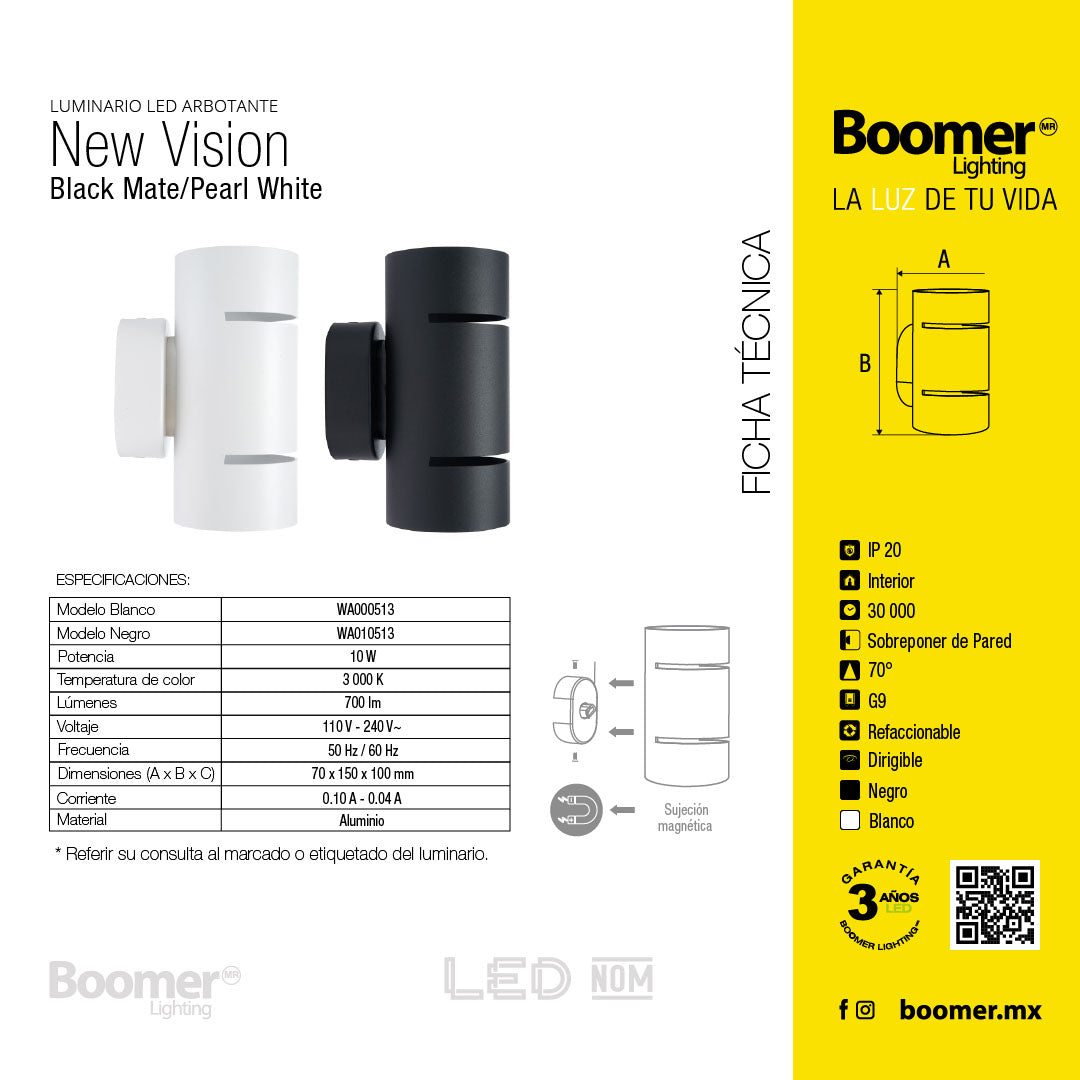 ARBOTANTE PARA PARED NV NEGRO 10W LUZ CÁLIDA 700LM IMÁN INT