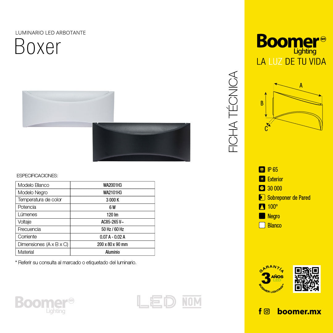 ARBOTANTE PARA PARED BX NEGRO 6W, LUZ CÁLIDA 720LM, EXTERIOR