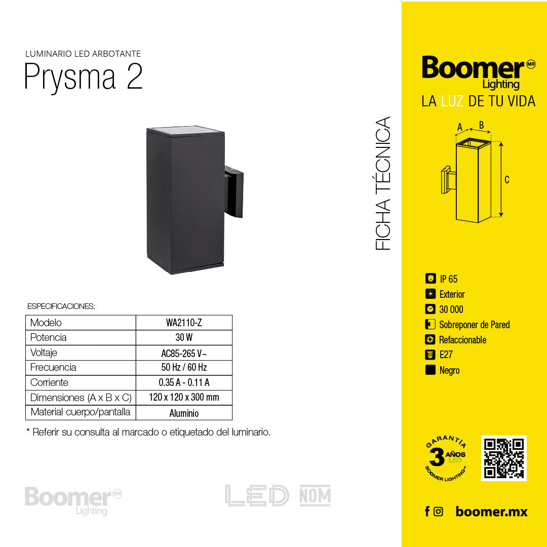 ARBOTANTE DE PARED PRYSMA 2 EXTERIOR, 30W, BASE E27 (X2), IP65