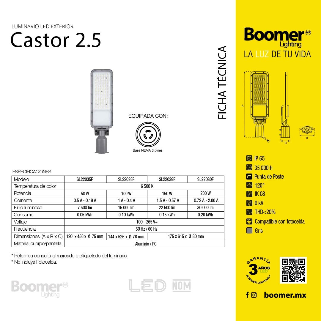 LUMINARIA SUBURBANA CON BASE NEMA 3 PINES 150W LUZ FRÍA IK08