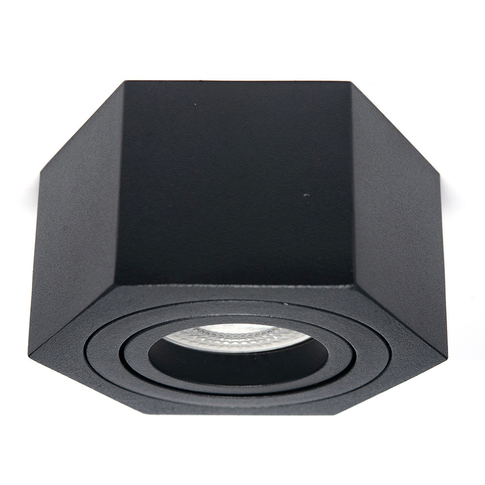MARCO SOBREPONER NEGRO HEXA M, CON IMÁN, BASE GU10 Y MR16