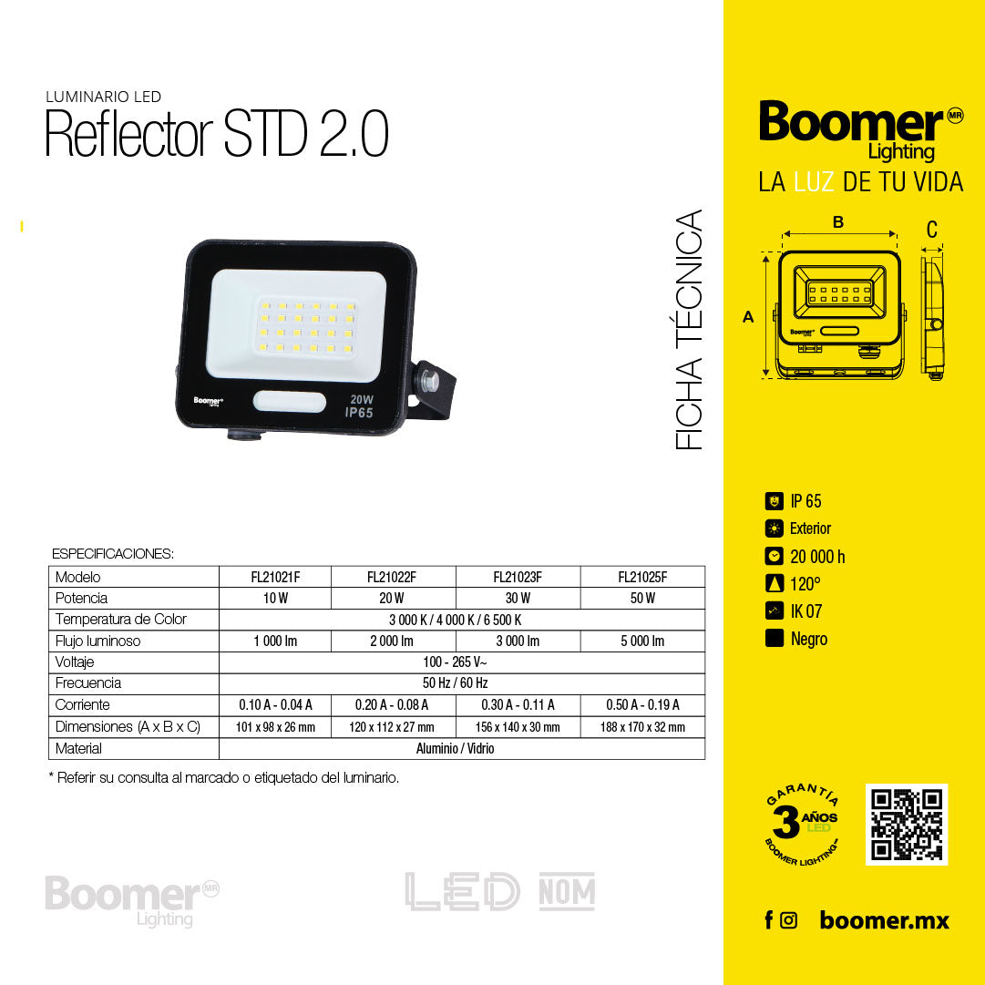REFLECTOR PROYECTOR STD 20W, 6500K, 2000LM, IK07
