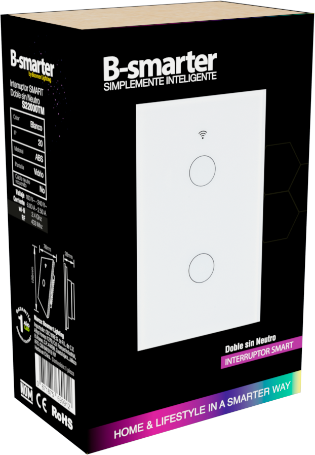 INTERRUPTOR TÁCTIL SMART BLANCO SIN NEUTRO, 1 BOTON, APP