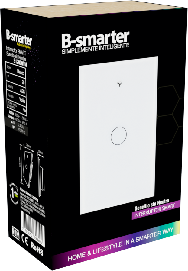 INTERRUPTOR TÁCTIL SMART BLANCO SIN NEUTRO, 1 BOTON, APP