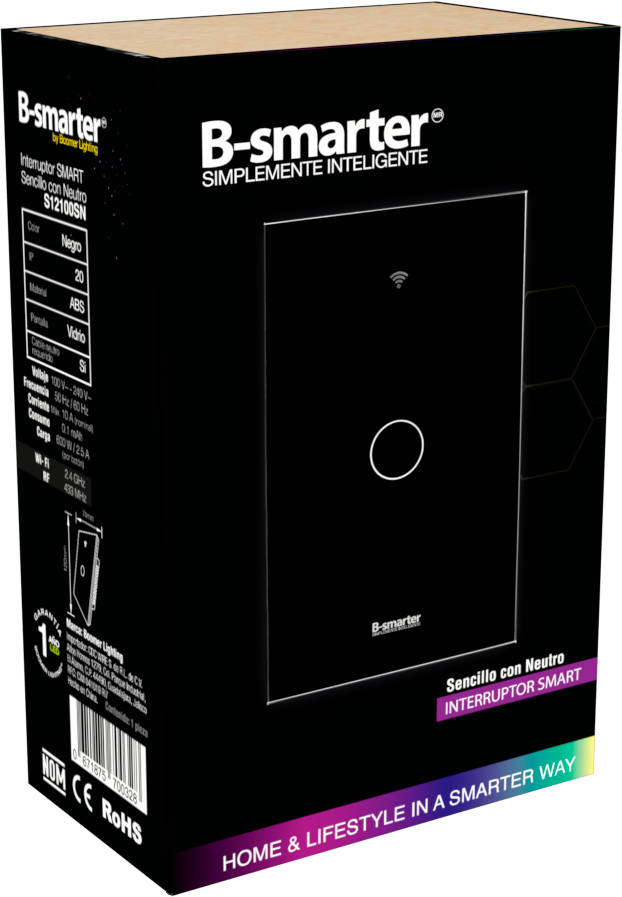 INTERRUPTOR TÁCTIL SMART BLANCO SIN NEUTRO, 1 BOTON, APP