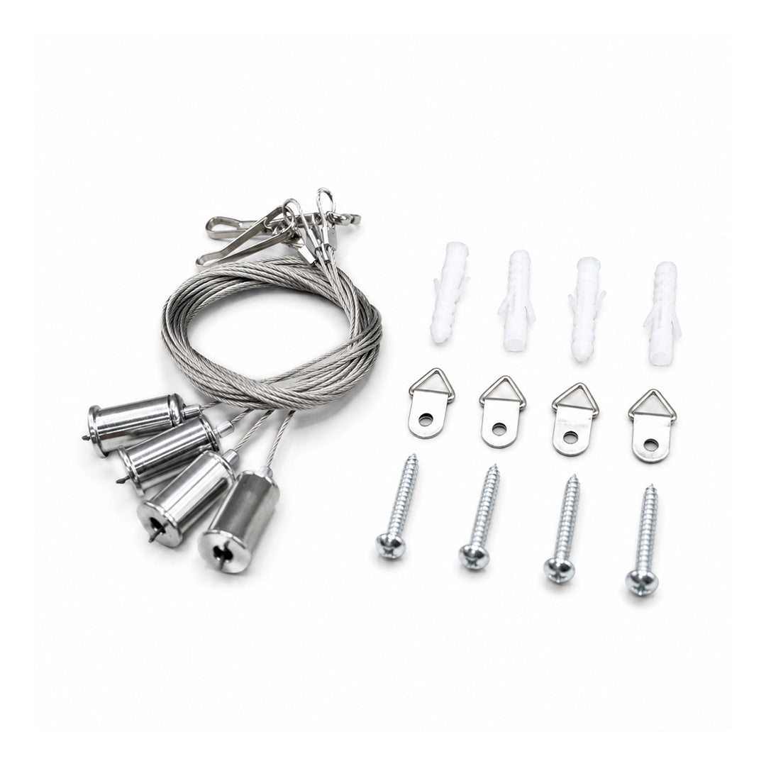 KIT COLGANTE PARA PANEL, 4 PIEZAS, 1 METRO CABLE DE ACERO