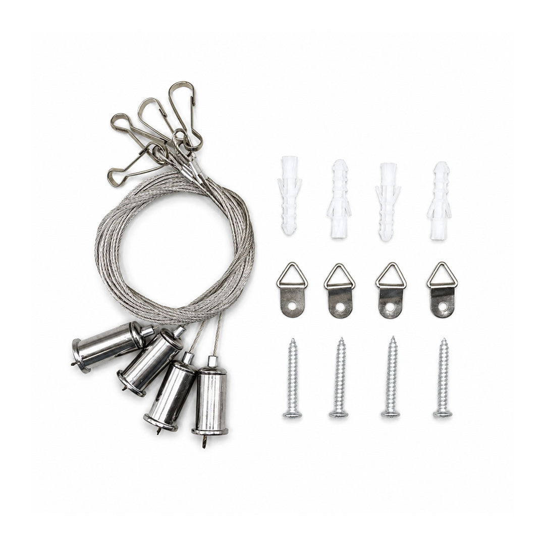 KIT COLGANTE PARA PANEL, 4 PIEZAS, 1 METRO CABLE DE ACERO