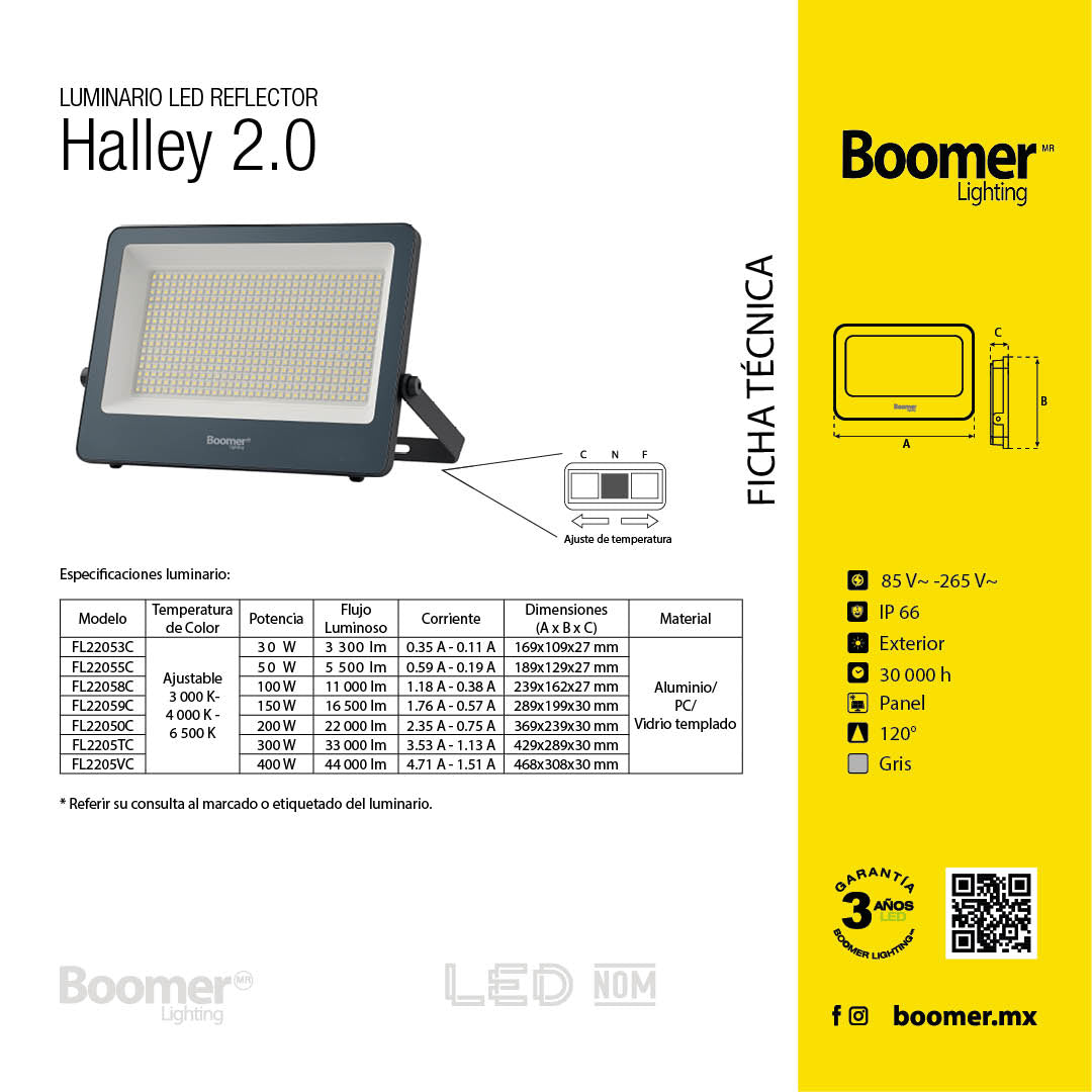 REFLECTOR LED HALLEY GRIS EXTERIOR 300W COLOR LUZ AJUSTABLE