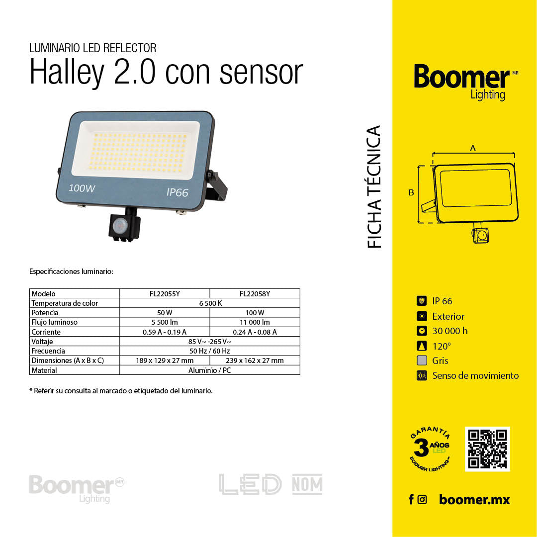 REFLECTOR LED SENSOR DE MOVIMIENTO 50W EXTERIOR LUZ FRÍA
