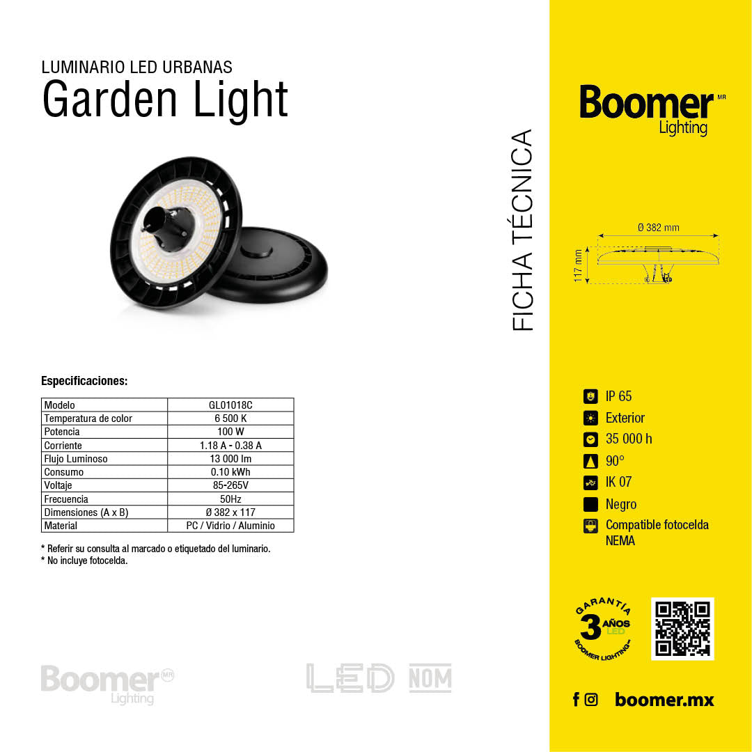 LÁMPARA PUNTA DE POSTE PARA JARDÍN 100W LUZ FRÍA