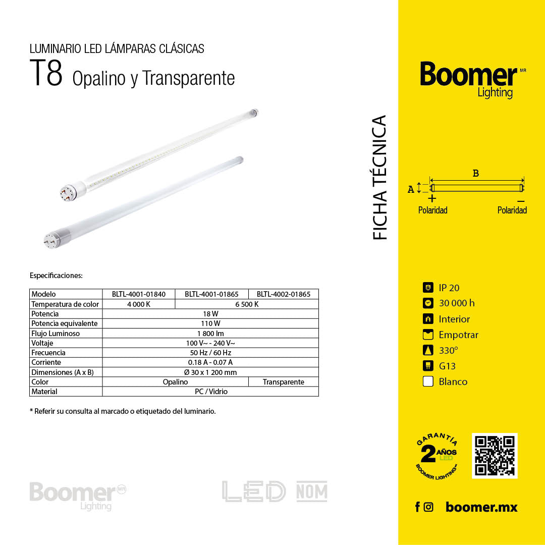 PACK 30 TUBOS LED T8 OPALINO 18W LUZ FRÍA 1800 LM G13 INTERIOR