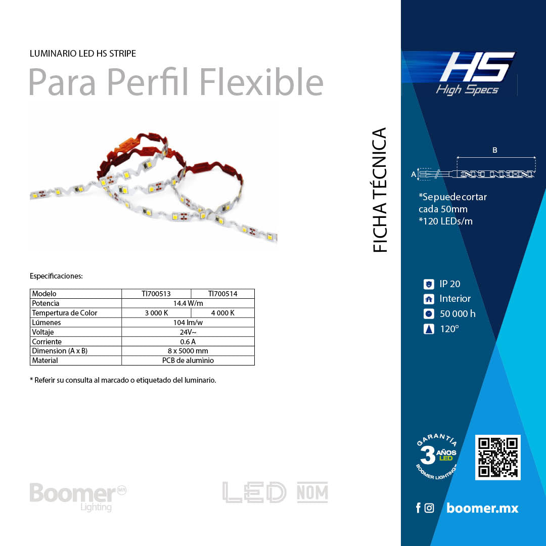 TIRA LED PARA PERFIL FLEXIBLE ROLLO 5 METROS 14.4W 3000K 24V