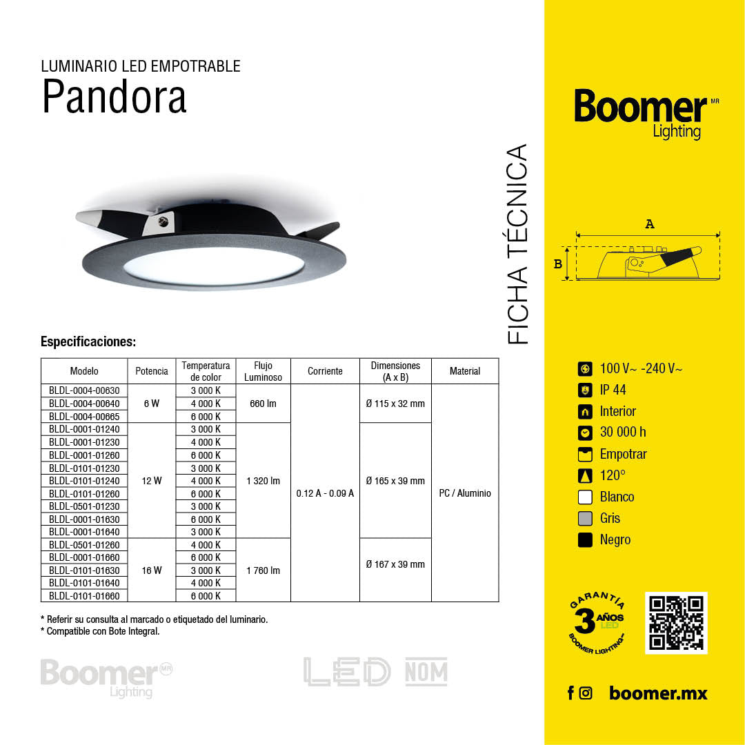 EMPOTRABLE BLANCO 6W, LUZ FRÍA, IP44, PARA BOTE, 660LM, AL