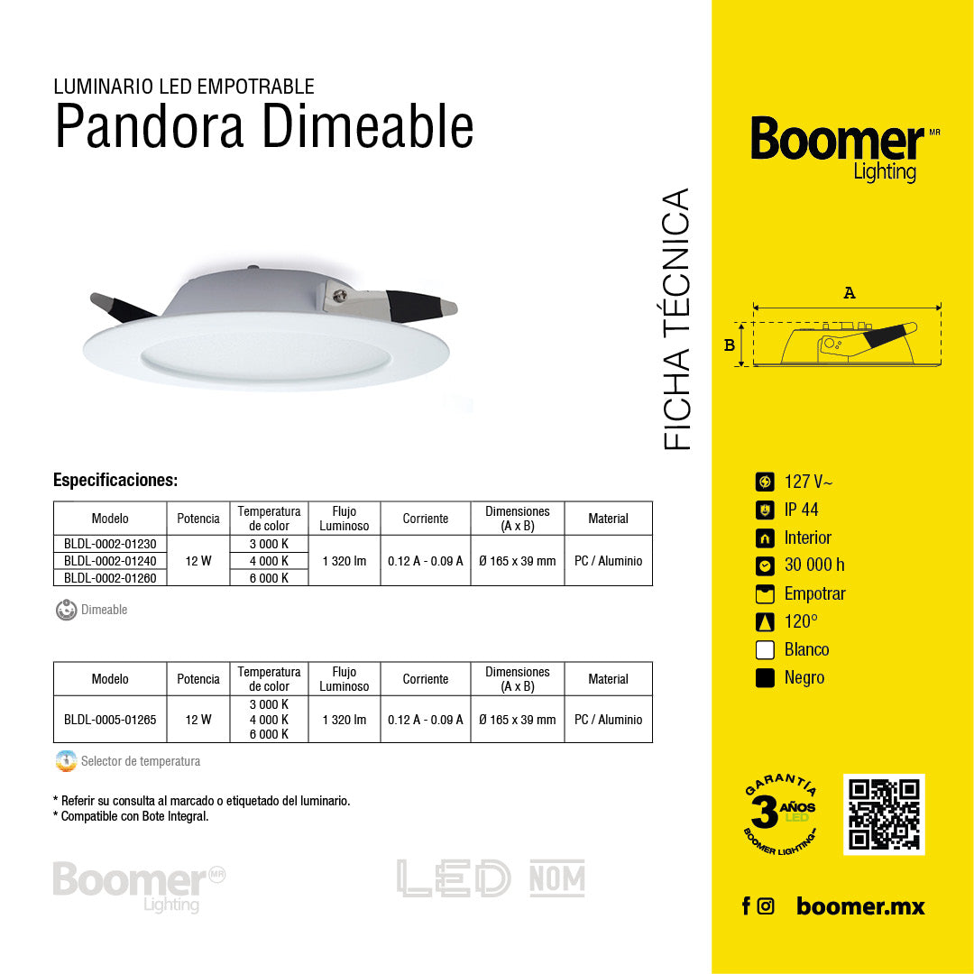 EMPOTRABLE BLANCO 12W ATENUABLE LUZ NEUTRA PARA BOTE, 1320LM