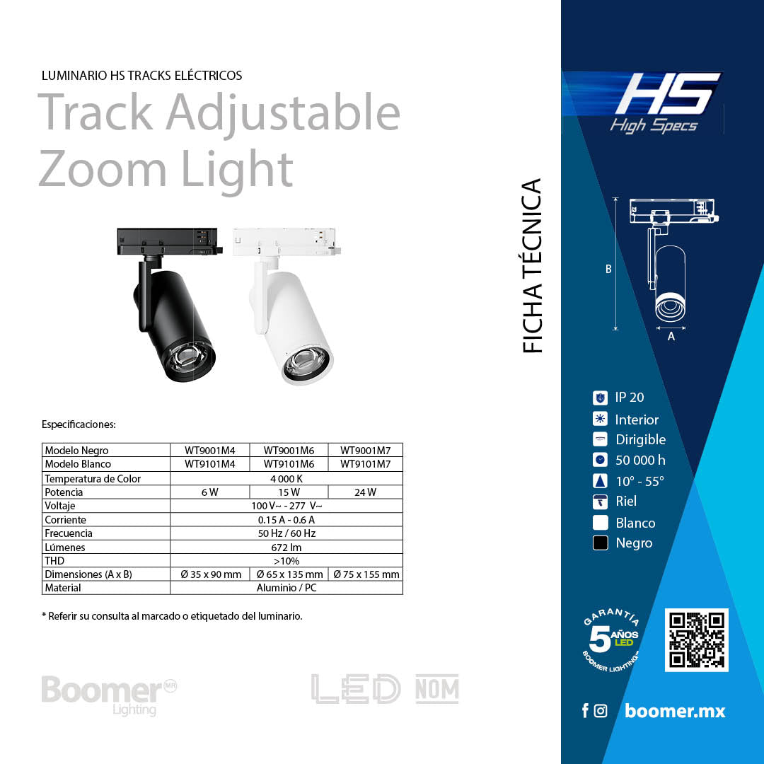 LUMINARIA PARA RIEL ELÉCTRICO ZOOM LIGHT BLANCO 15W 4000K