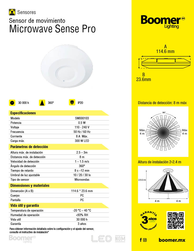 SENSOR DE MOVIMIENTO MICROONDAS PARA TECHO 300W 360 GRADOS