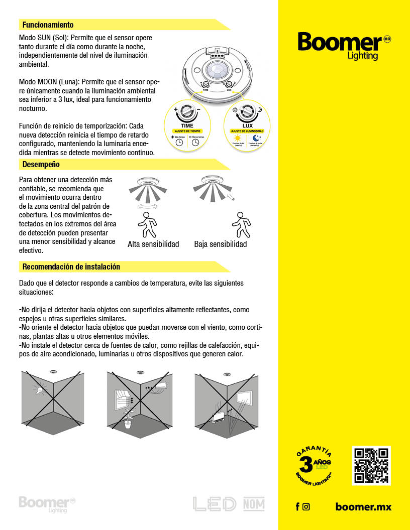 SENSOR DE MOVIMIENTO PIR PARA TECHO 100W 360 GRADOS