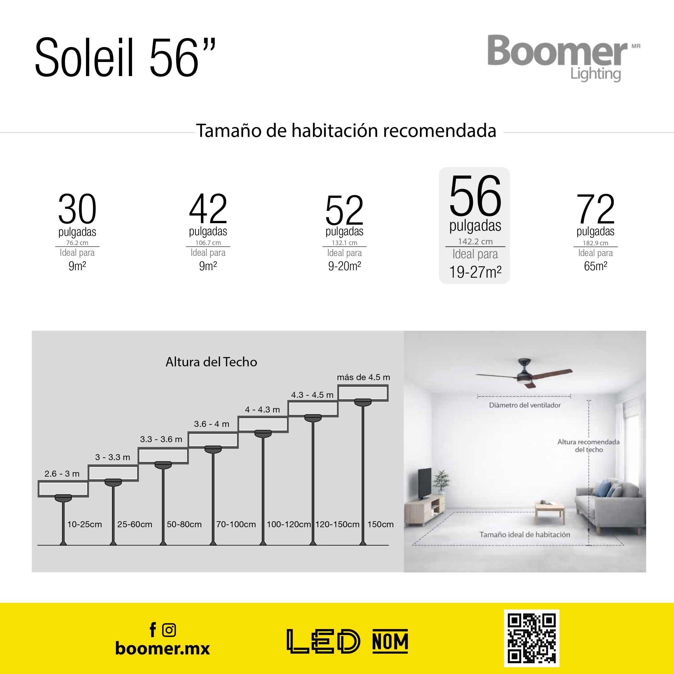 VENTILADOR DE TECHO CON LUZ LED 56" BLACK SOLEIL 6 VELOCIDADES CCT