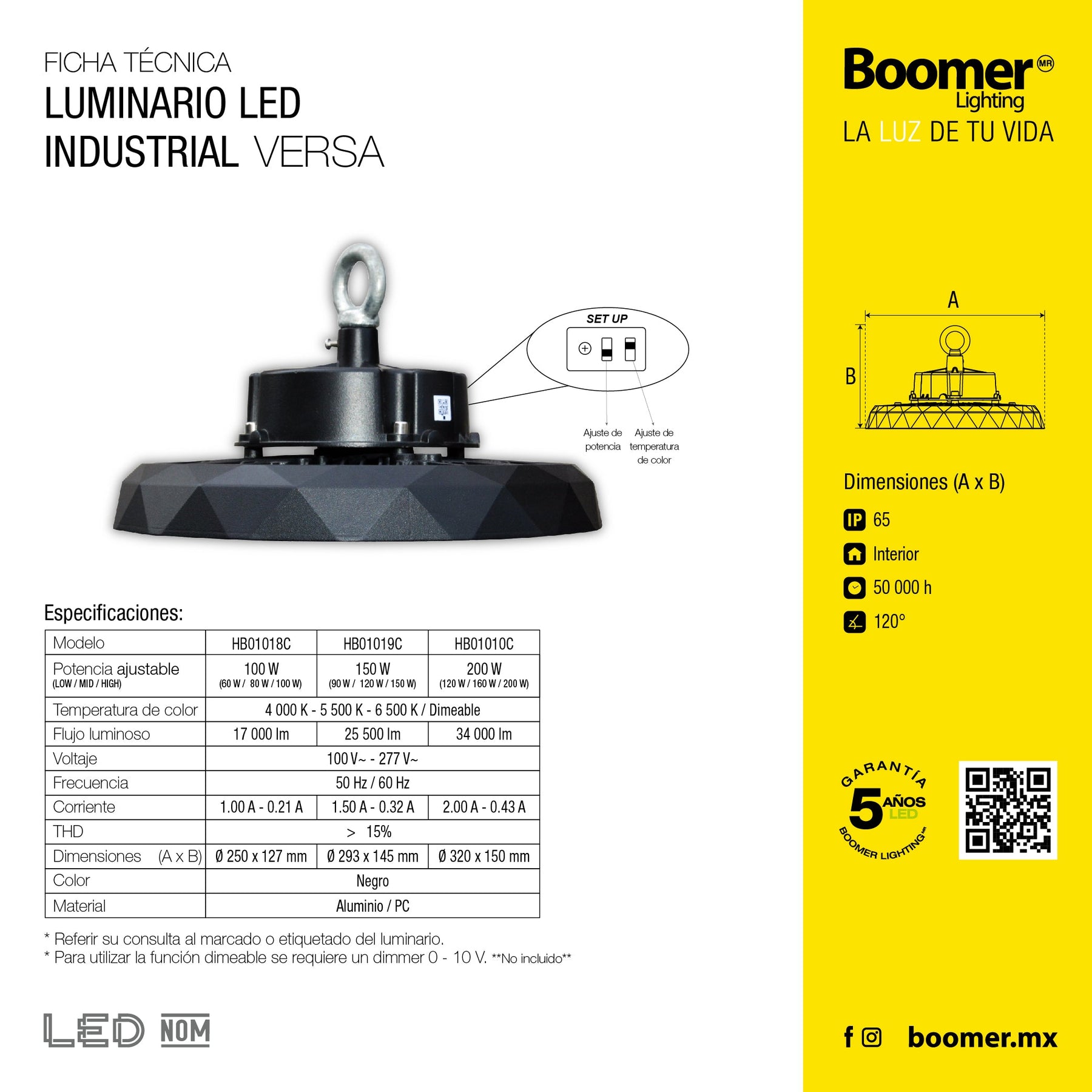 HIGHBAY UFO LED 100W, BLANCOS DINÁMICOS, ATENUABLE IK09 IP65