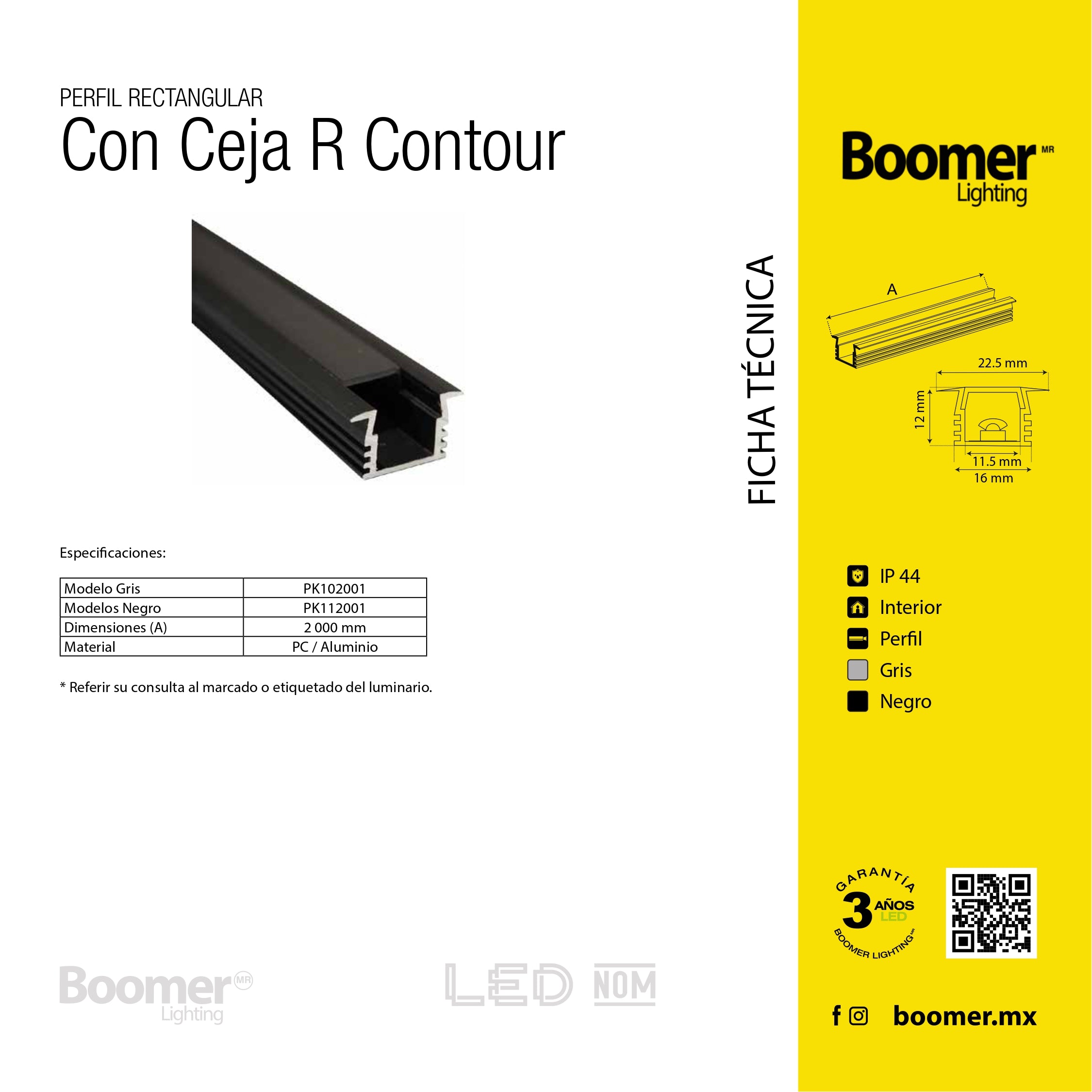 PERFIL EMPOTRABLE PLATA CON CEJA R PARA TIRA, 2M, IP44, AL