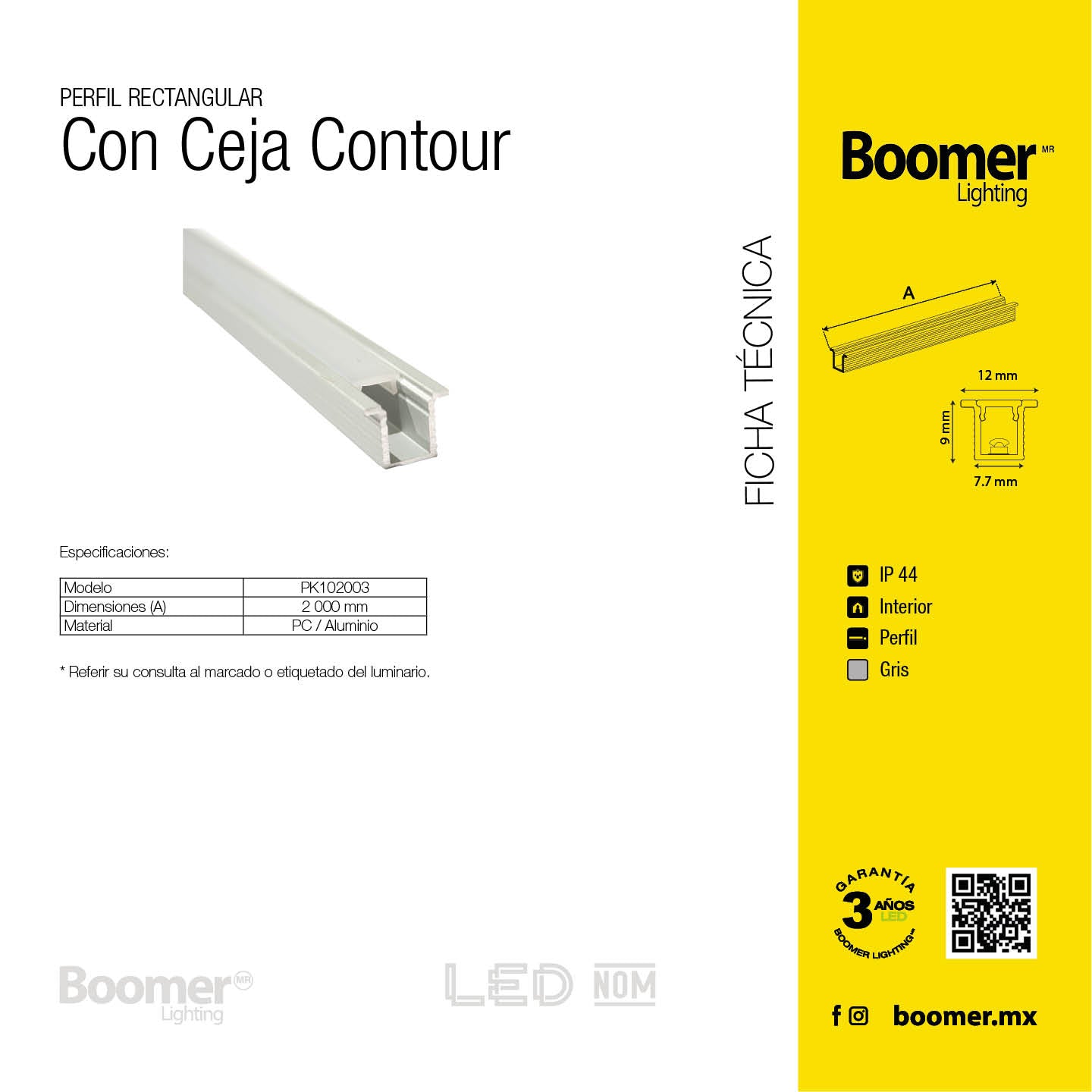 PERFIL EMPOTRABLE PLATA CON CEJA PARA TIRA, 2M, IP44, AL